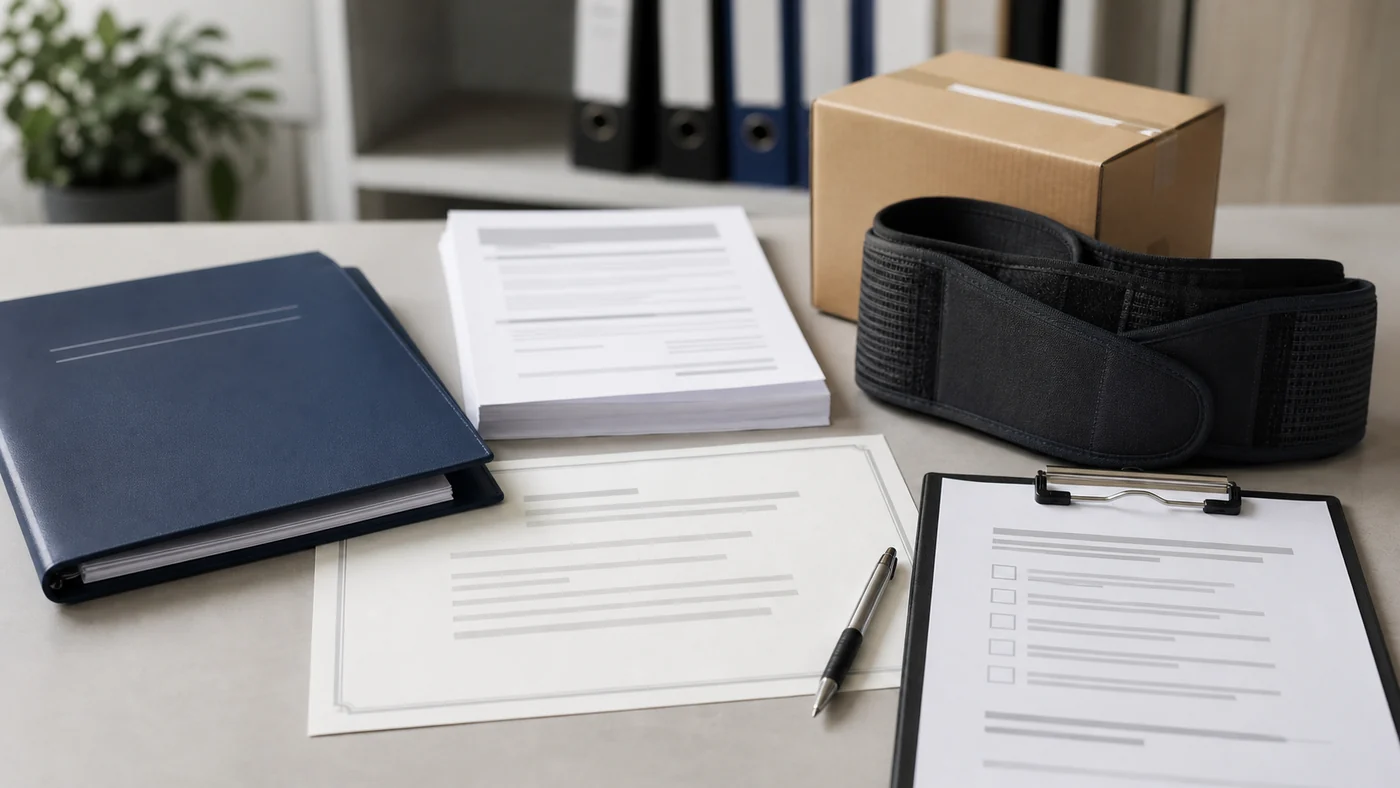 Retail manual handling worker claim review desk with wage records, medical certificates, treatment notes, written decisions, and return-to-work planning for JB Hi-Fi Limited.