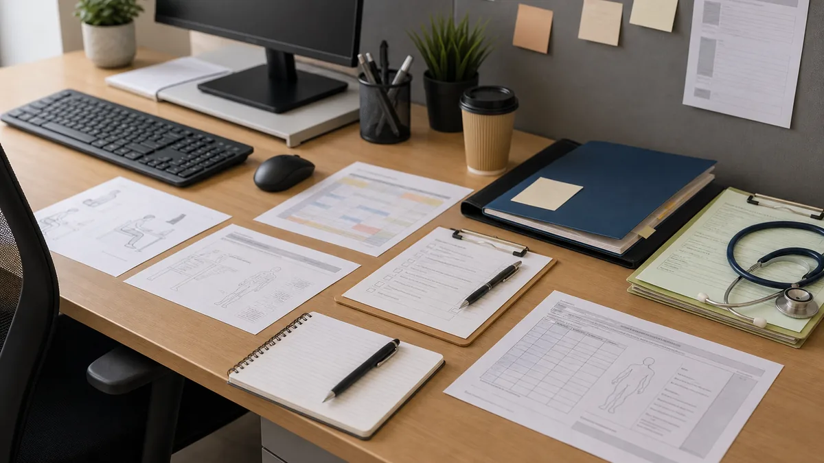 Office worker injury workers compensation evidence review with incident records, medical reports, certificate of capacity and workplace duties documents.