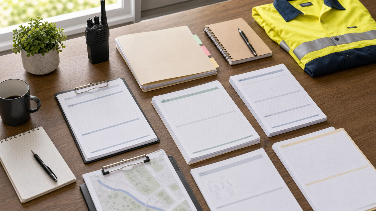 Council worker claim review desk with wage records, medical certificates, treatment notes, written decisions, and return-to-work planning for Hawkesbury City Council.