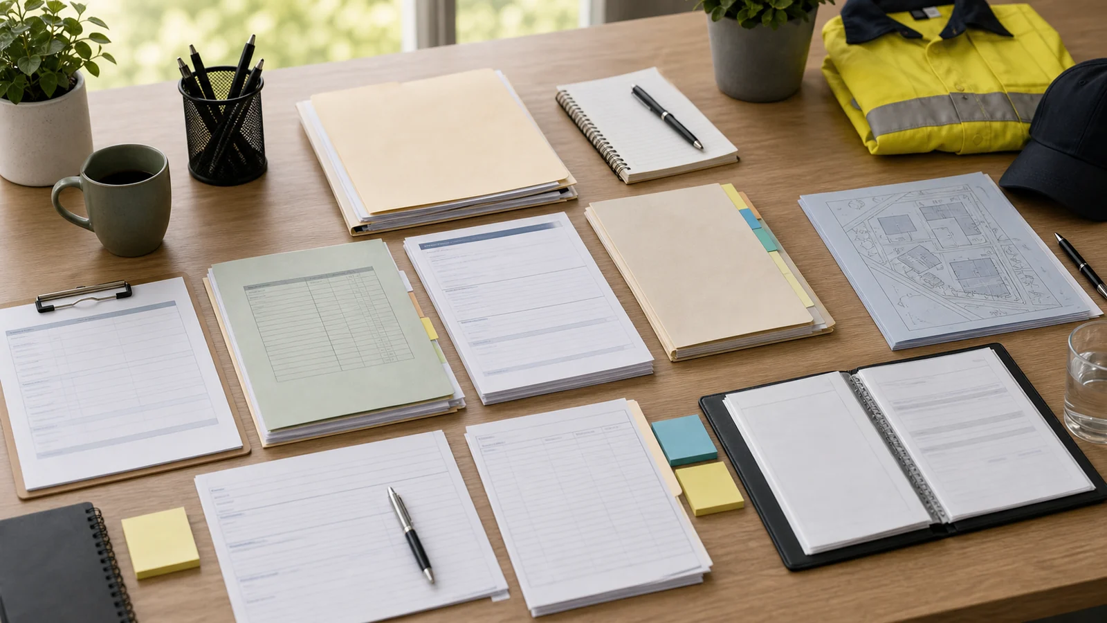 StateCover Mutual council workers compensation evidence review scene with council work context, medical restrictions, wage records, treatment evidence, suitable duties, and decision pathway arranged without visible text.