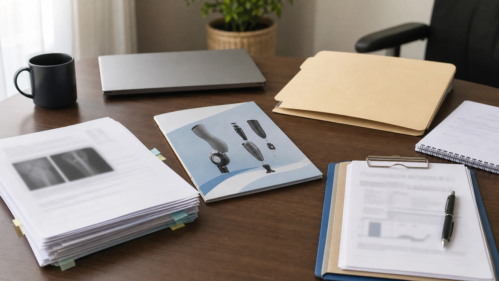 Amputation and serious injury impairment assessment evidence review with prosthetic planning papers, rehabilitation notes and specialist report.
