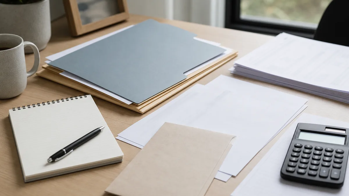Family dependency records, medical papers, and claim documents being reviewed for a NSW death benefit claim