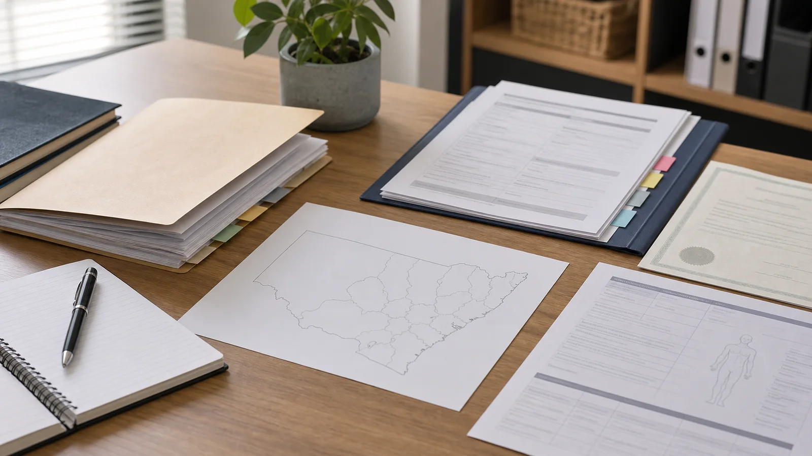 NSW location-based workers compensation support evidence with local medical, employment, capacity, appointment, and insurer records arranged without readable text.