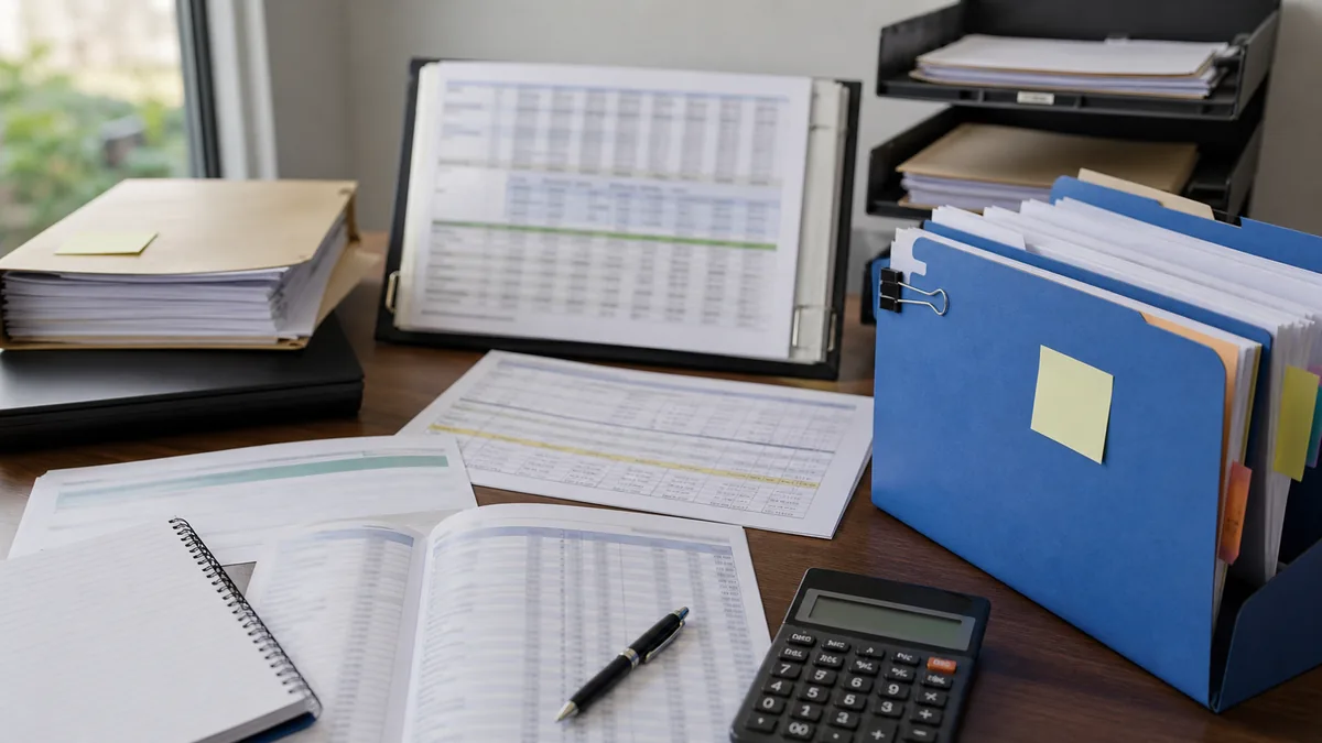 Desk review scene with wage records from two employers, a certificate of capacity, and a weekly payment checklist