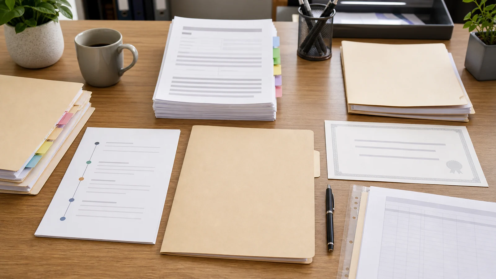 NSW workers compensation claim lodgement evidence review with incident report material, capacity certificate, wage records, treatment referral, and provisional liability documents arranged without readable text.